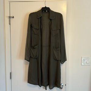Diane von Furstenberg, DVF silk olive green sheer trench, size 4.